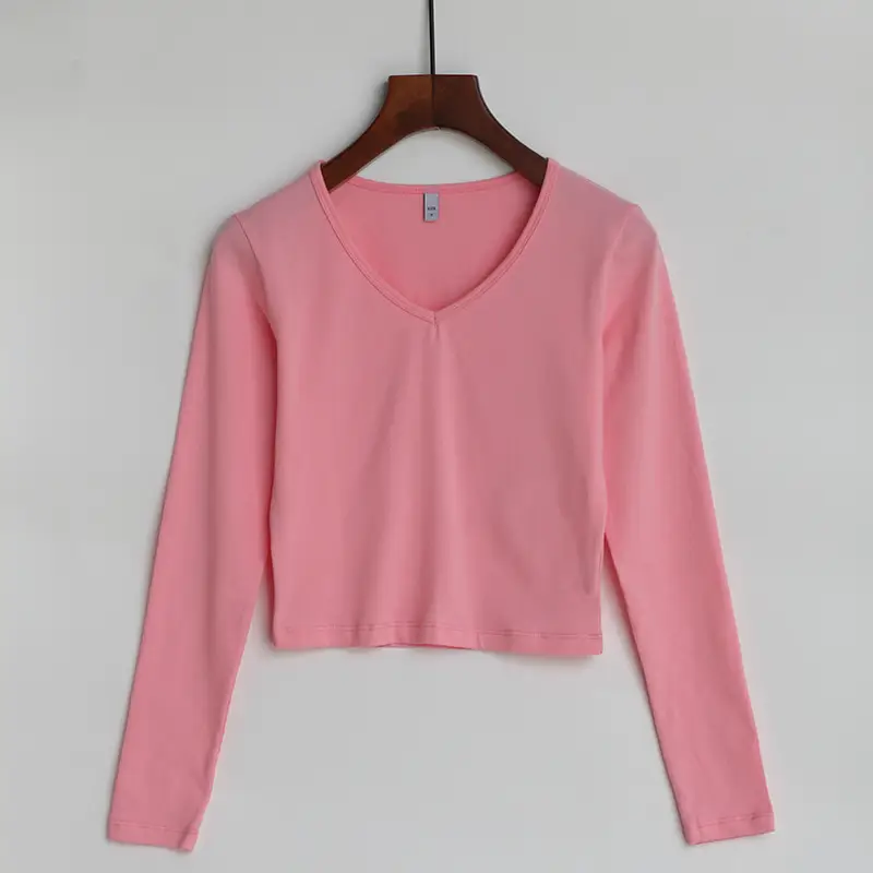 Women V-Neck Long Sleeve Cotton Top White 2023 - Image 6