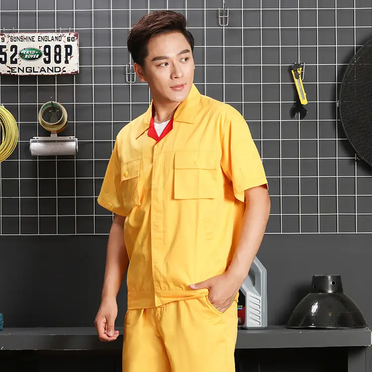 Summer Yellow Polyester Workwear Set for Men Women - Image 4