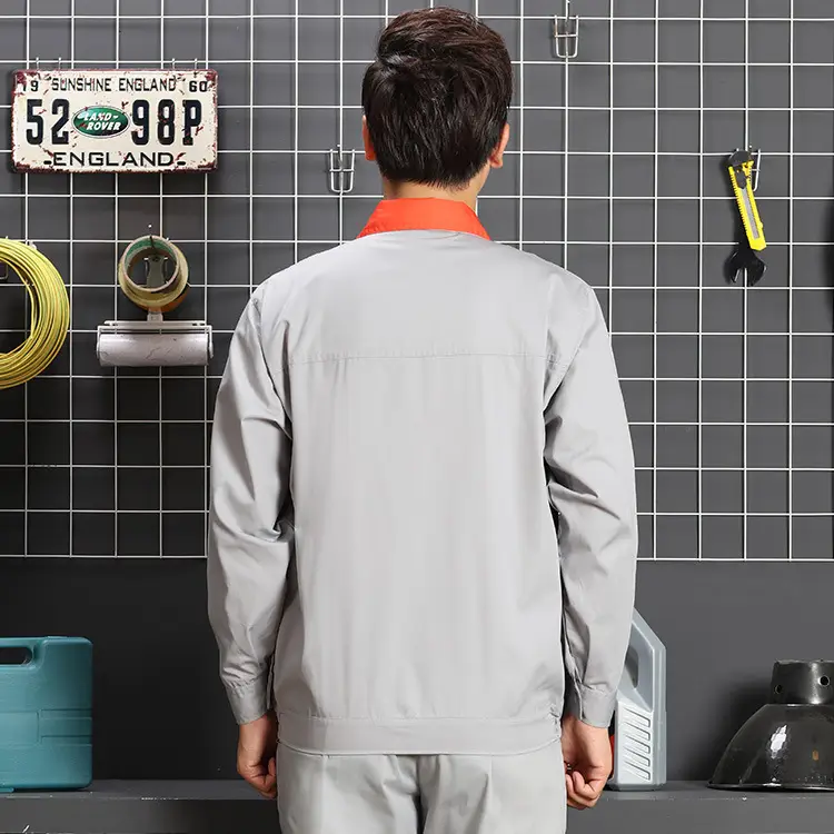 Men Grey Work Suit with Orange Collar Long Sleeve - Image 5