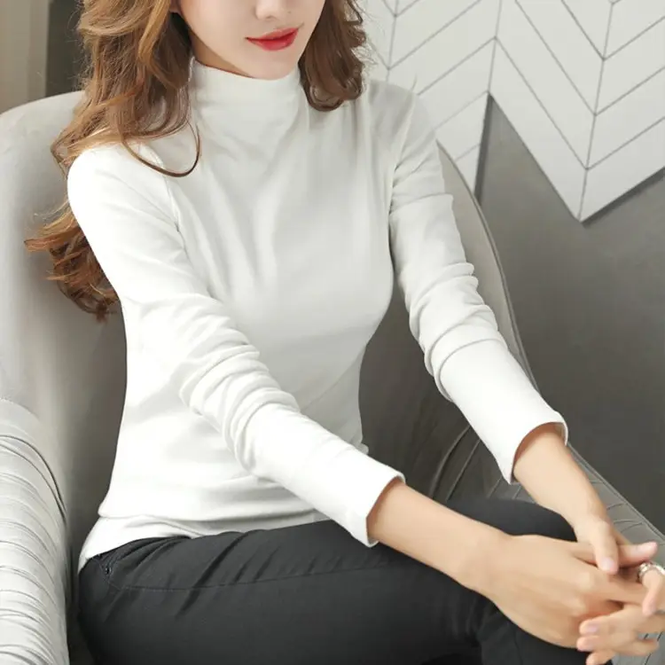 Women White Long Sleeve Turtleneck T-Shirt 2025 - Image 8