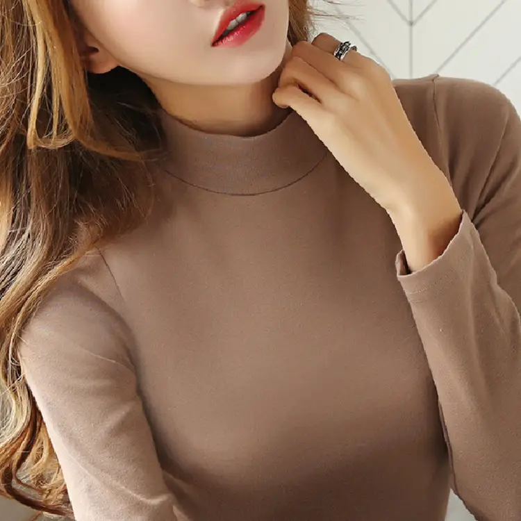 Women White Long Sleeve Turtleneck T-Shirt 2025 - Image 11