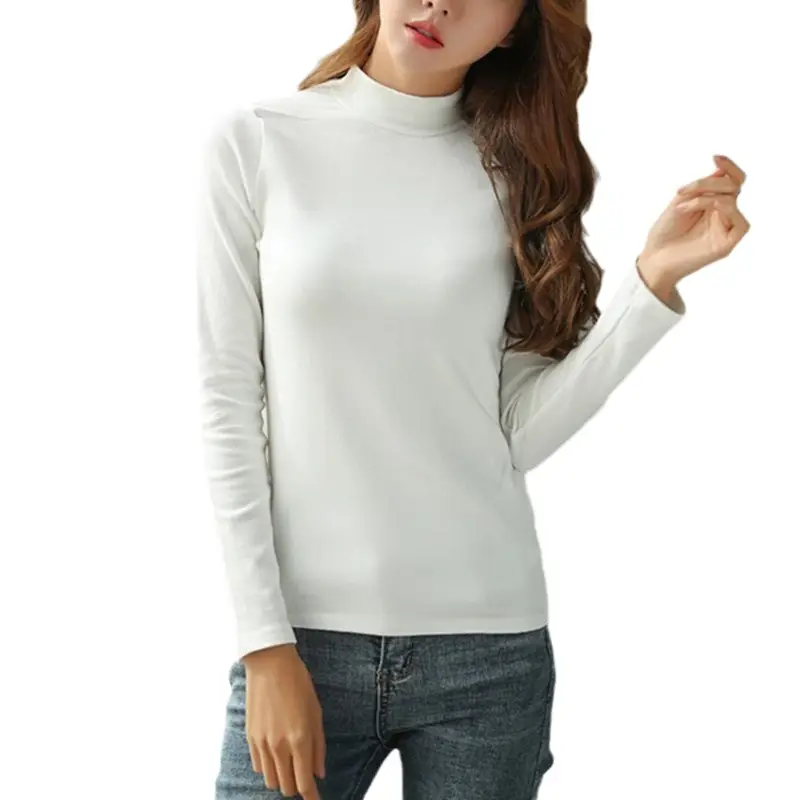 Women White Long Sleeve Turtleneck T-Shirt 2025 - Image 12