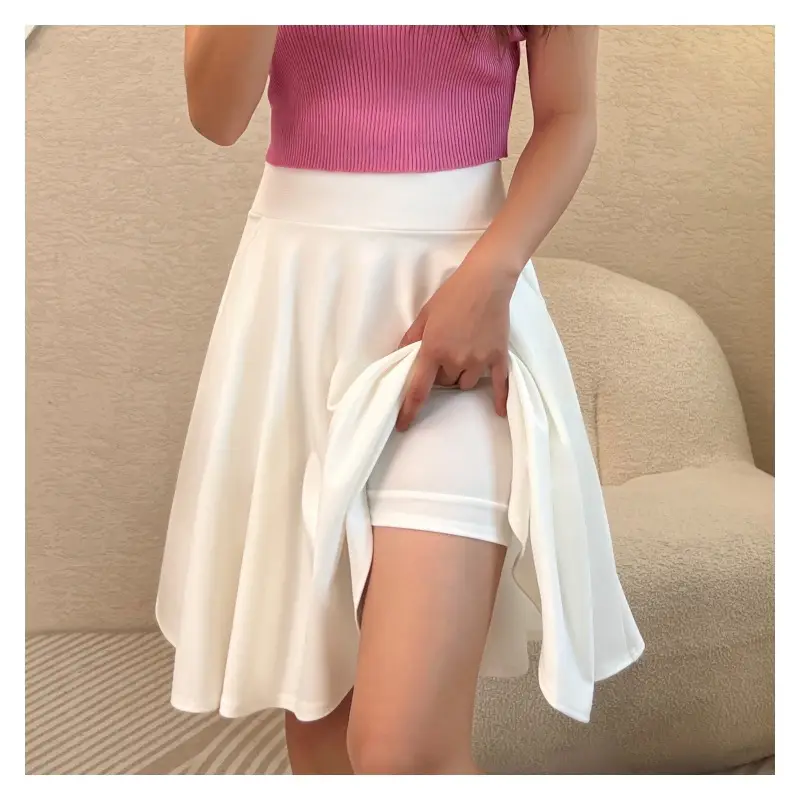 White High Waist Anti-Exposure Skirt with Pocket