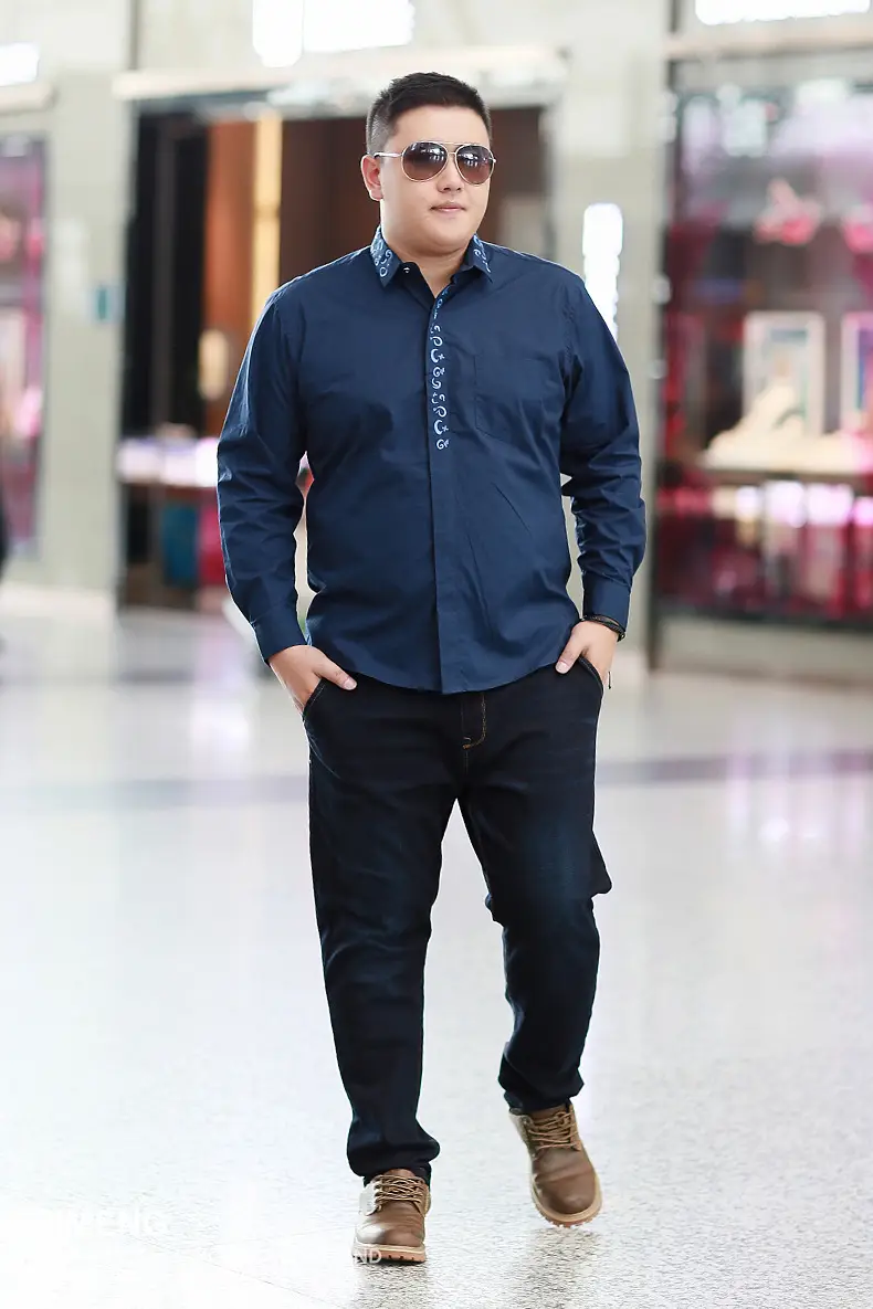 Bi Meng Men's Blue Long Sleeve Shirt Extra Large Cotton — feature 1