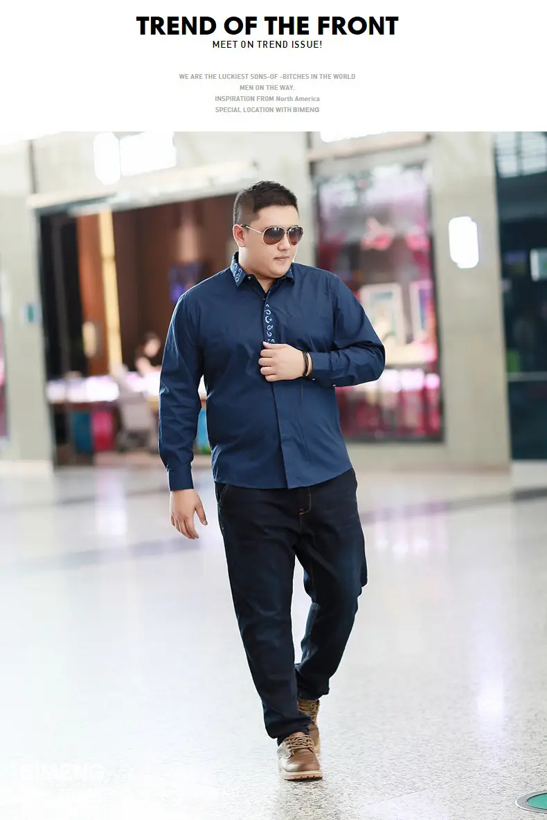 Bi Meng Men's Blue Long Sleeve Shirt Extra Large Cotton — feature 4