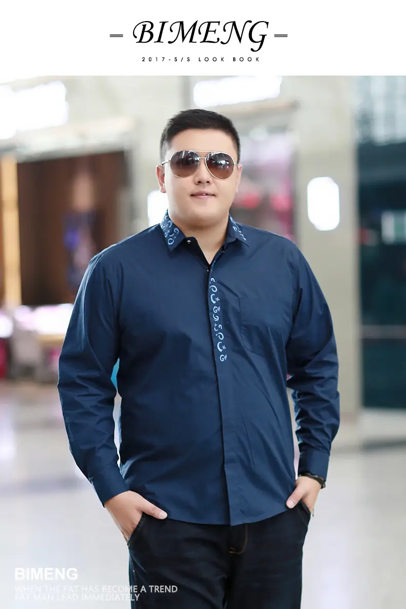Bi Meng Men's Blue Long Sleeve Shirt Extra Large Cotton — feature 5