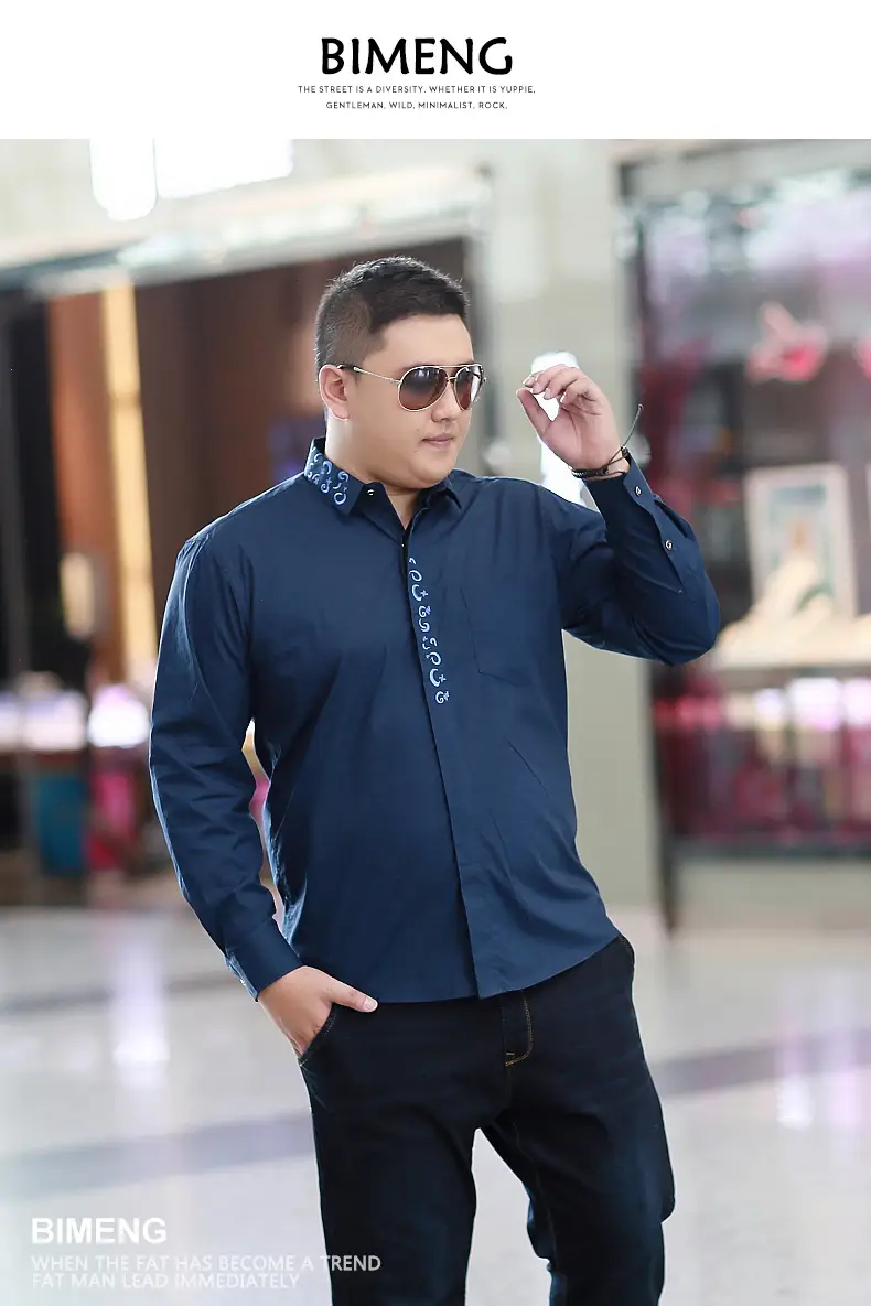 Bi Meng Men's Blue Long Sleeve Shirt Extra Large Cotton — feature 6