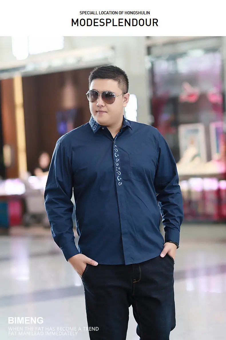 Bi Meng Men's Blue Long Sleeve Shirt Extra Large Cotton — feature 7