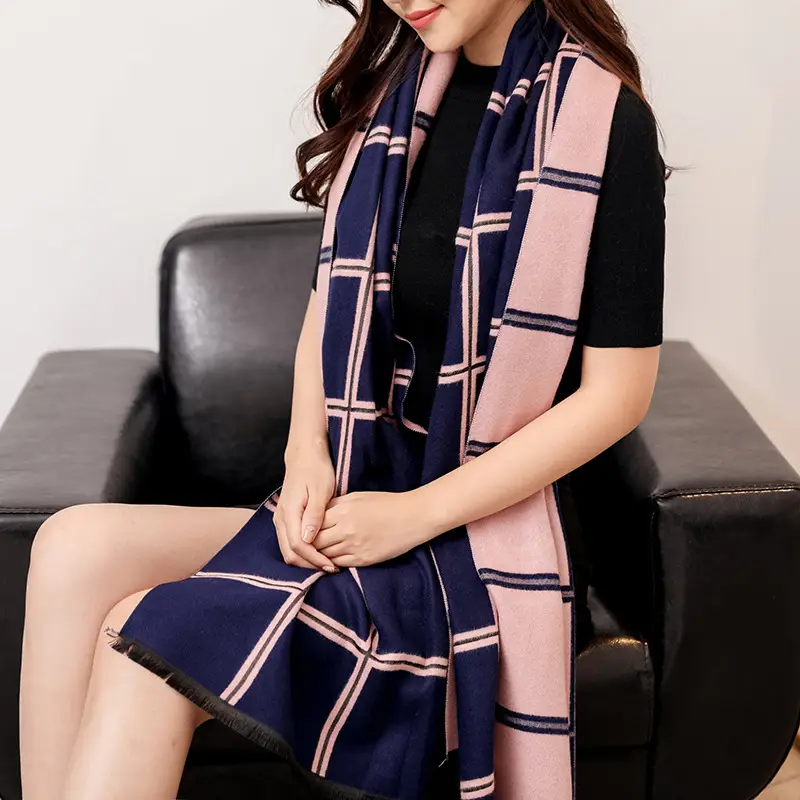 Women Plaid Cashmere Scarf Winter Warmth - Image 8
