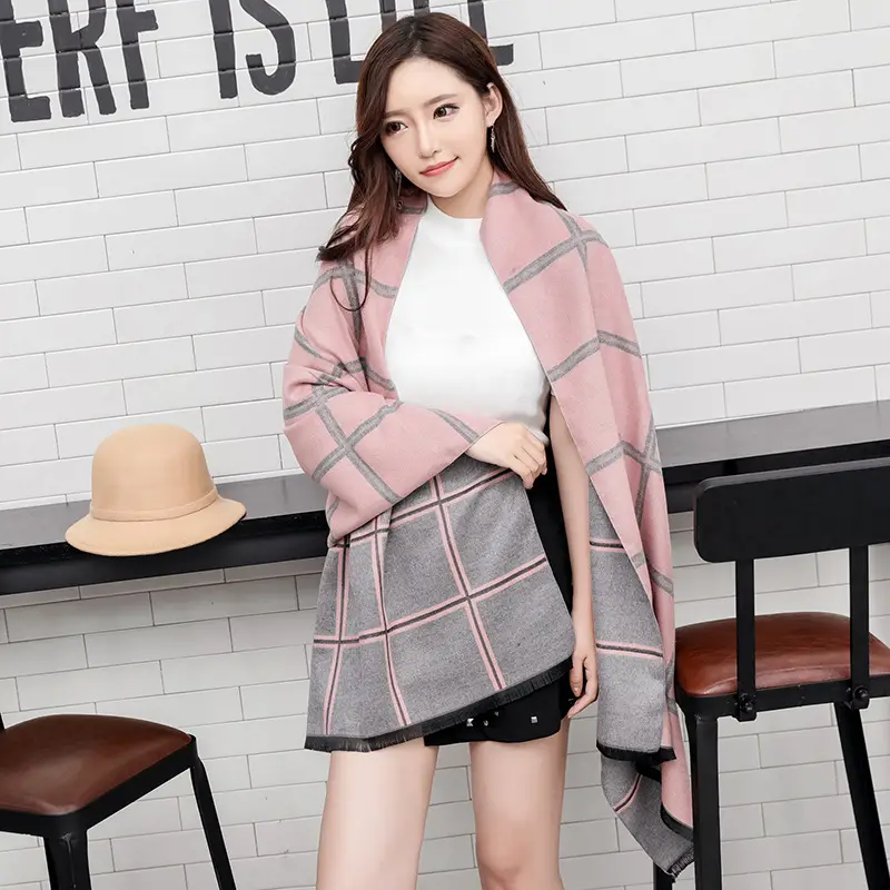 Women Plaid Cashmere Scarf Winter Warmth - Image 9