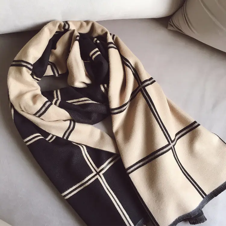 Women Plaid Cashmere Scarf Winter Warmth - Image 3