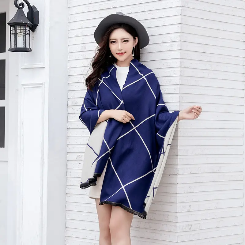 Women Plaid Cashmere Scarf Winter Warmth - Image 4