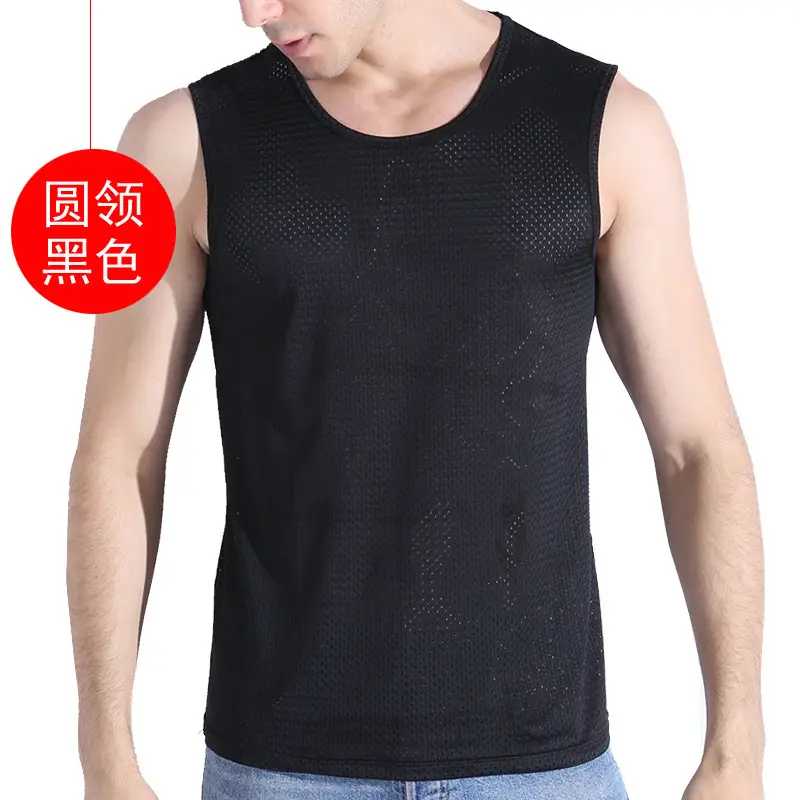 Men's White Mesh Sleeveless Vest Round Neck Summer Wear - Image 6