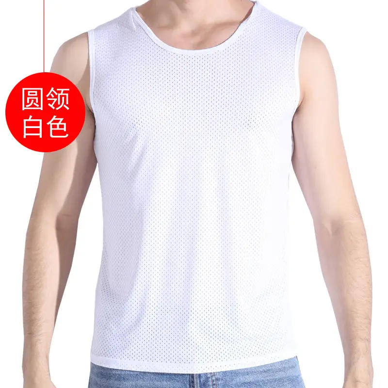 Men's White Mesh Sleeveless Vest Round Neck Summer Wear - Image 8