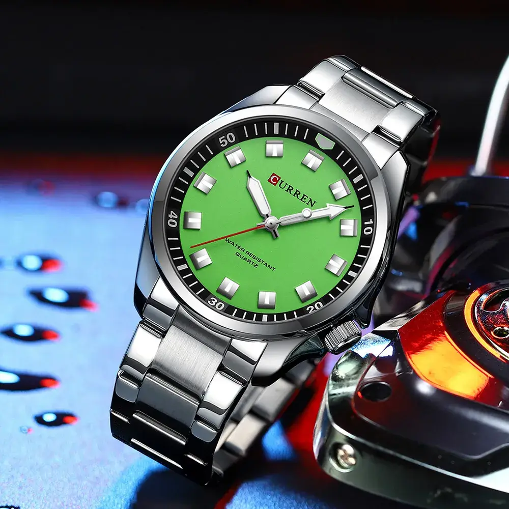 Men's Green Dial Waterproof Steel Watch - Image 8