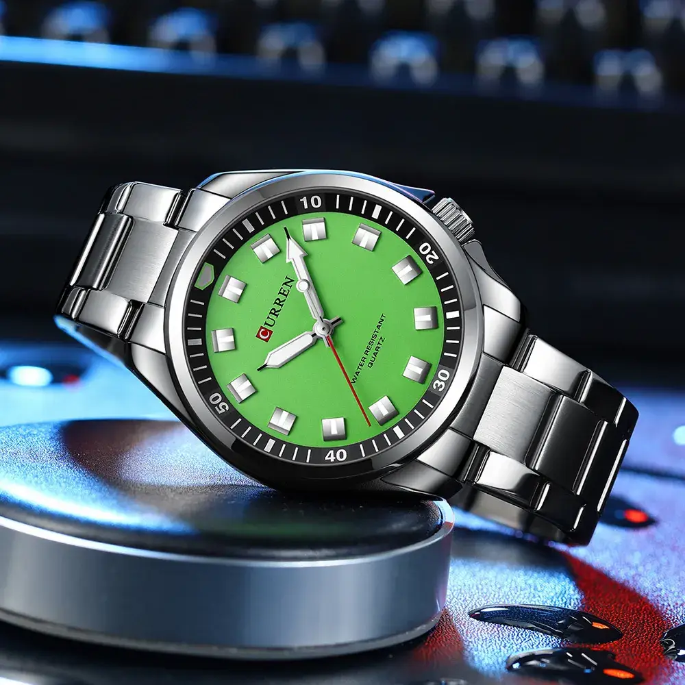 Men's Green Dial Waterproof Steel Watch - Image 9