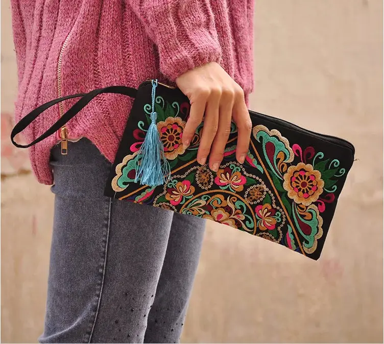 Ethnic Embroidered Women's Wallet with Tassel - Image 2