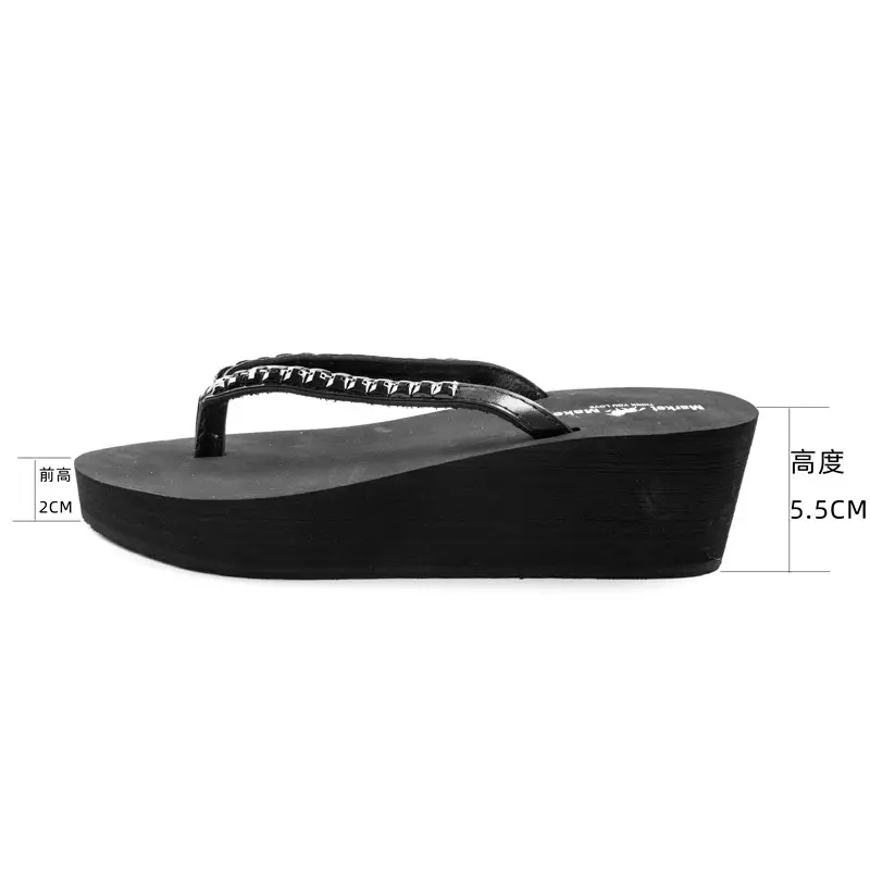 Women's Slippers Rhinestone Flip Flops Women's Platform High Heels Beach Summer Platform Sandals Casual Shoes