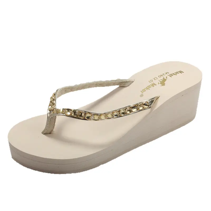 Women's Slippers Rhinestone Flip Flops Women's Platform High Heels Beach Summer Platform Sandals Casual Shoes