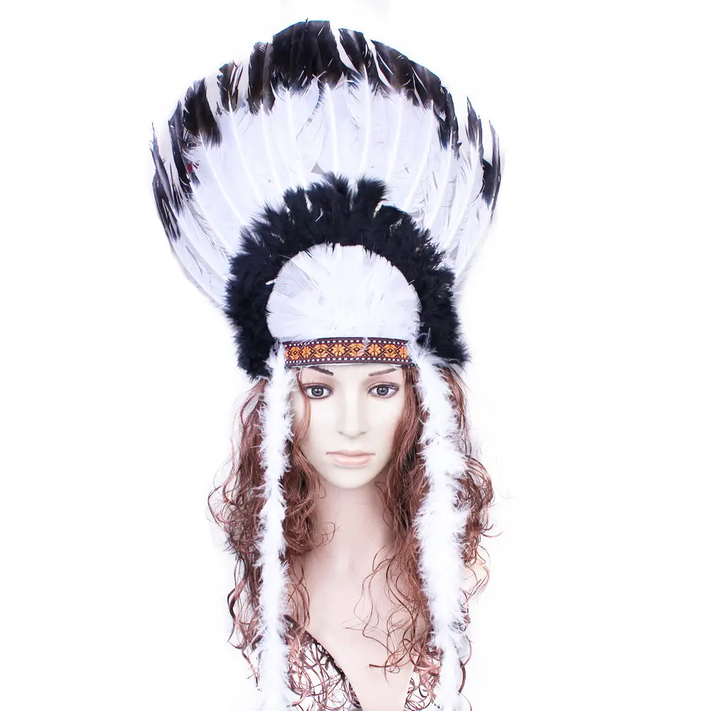 White Feather Indian Chief Cap with Fur Trim