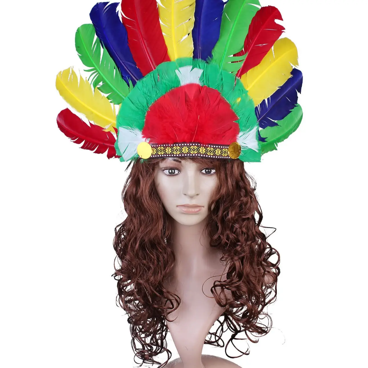 White Feather Indian Chief Cap with Fur Trim