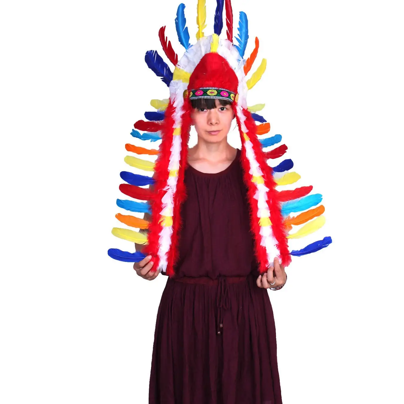 White Feather Indian Chief Cap with Fur Trim