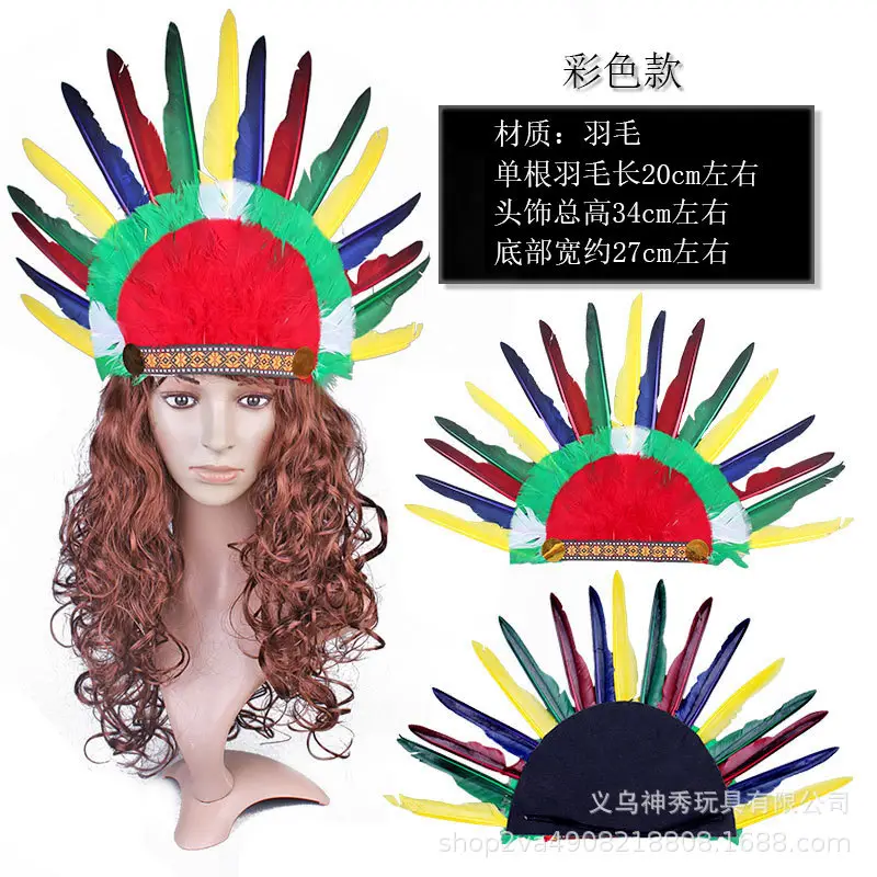 White Feather Indian Chief Cap with Fur Trim
