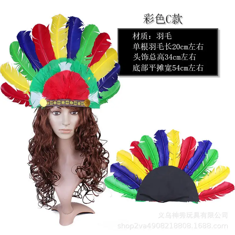 White Feather Indian Chief Cap with Fur Trim