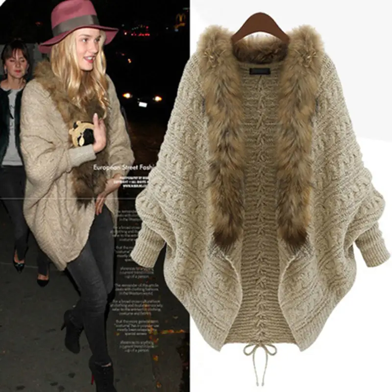 Knitted Fur Collar Sweater Coat for Women - Image 4