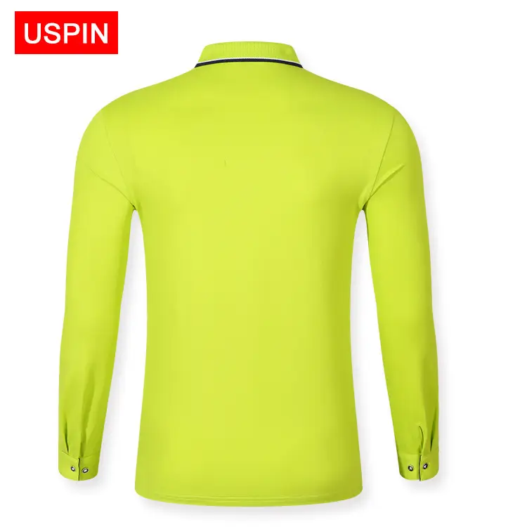 Men Navy Pique Polo Long Sleeve Golf Style Shirt - Image 12