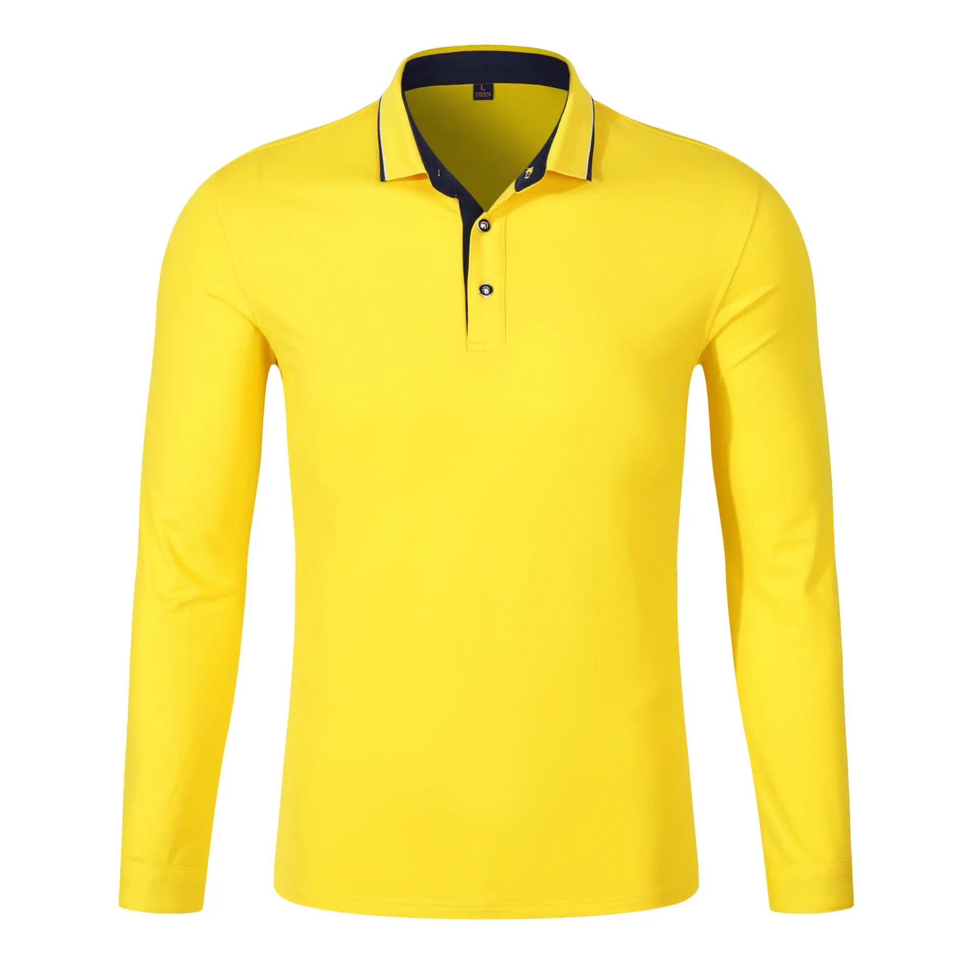 Men Navy Pique Polo Long Sleeve Golf Style Shirt - Image 4