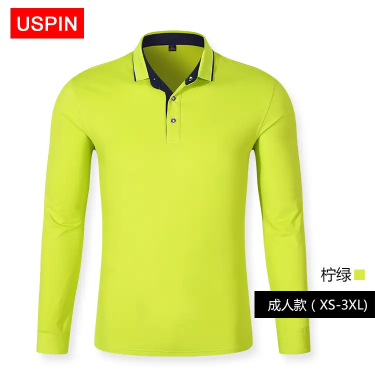 Men Navy Pique Polo Long Sleeve Golf Style Shirt - Image 7