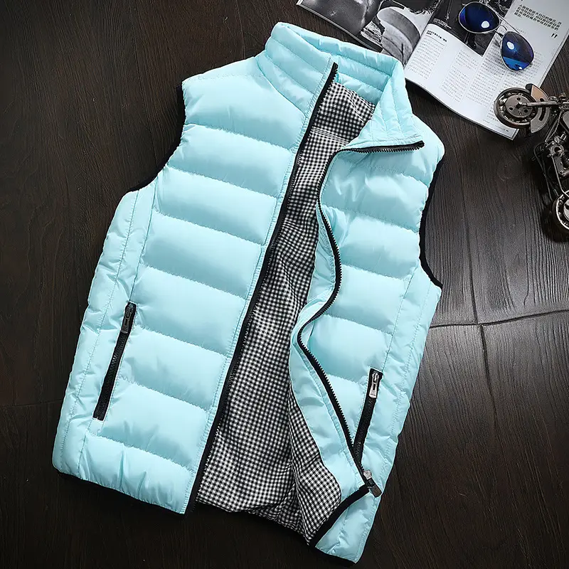 Men's Navy Blue Puffer Vest with Collar & Zip - Image 7