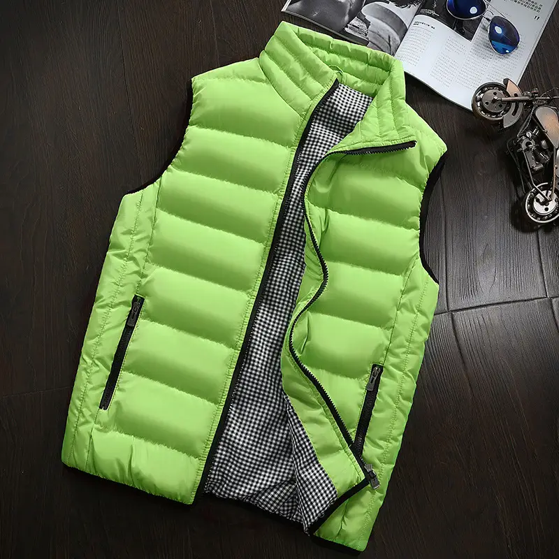 Men's Navy Blue Puffer Vest with Collar & Zip - Image 9