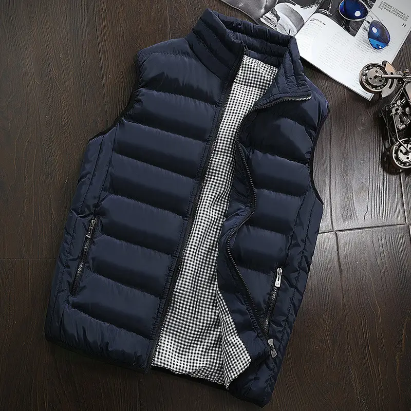 Men's Navy Blue Puffer Vest with Collar & Zip - Image 4