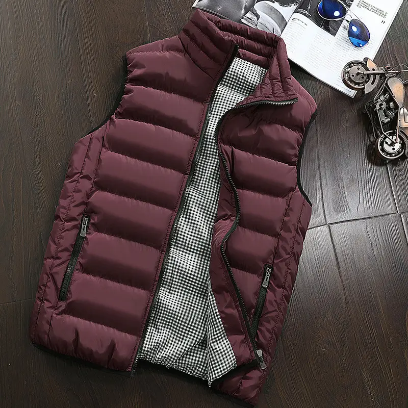 Men's Navy Blue Puffer Vest with Collar & Zip - Image 10