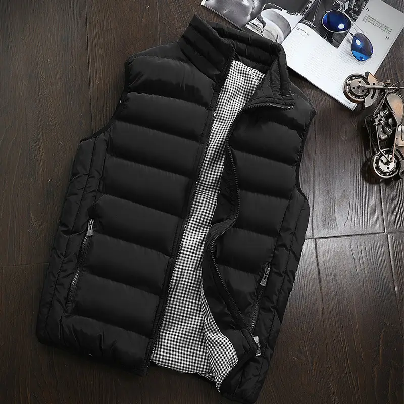 Men's Navy Blue Puffer Vest with Collar & Zip - Image 3