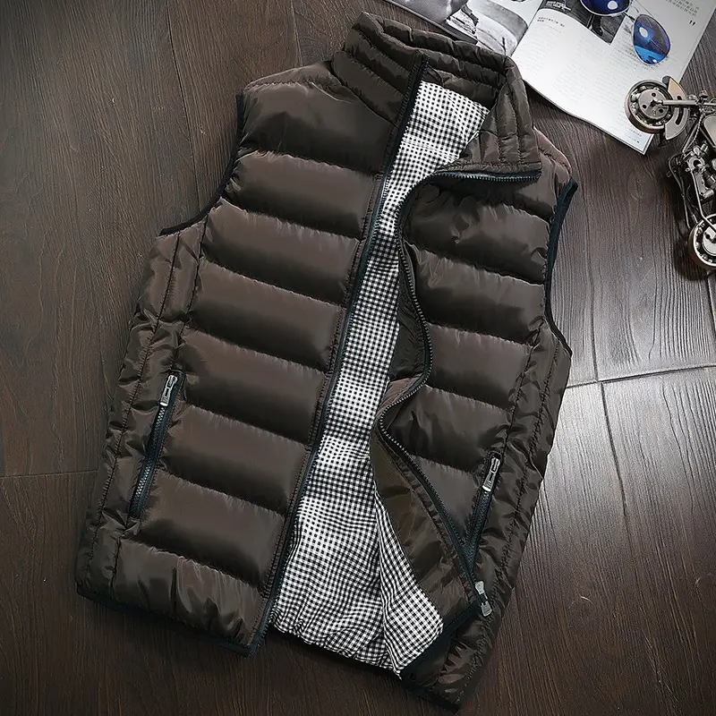 Men's Navy Blue Puffer Vest with Collar & Zip - Image 5