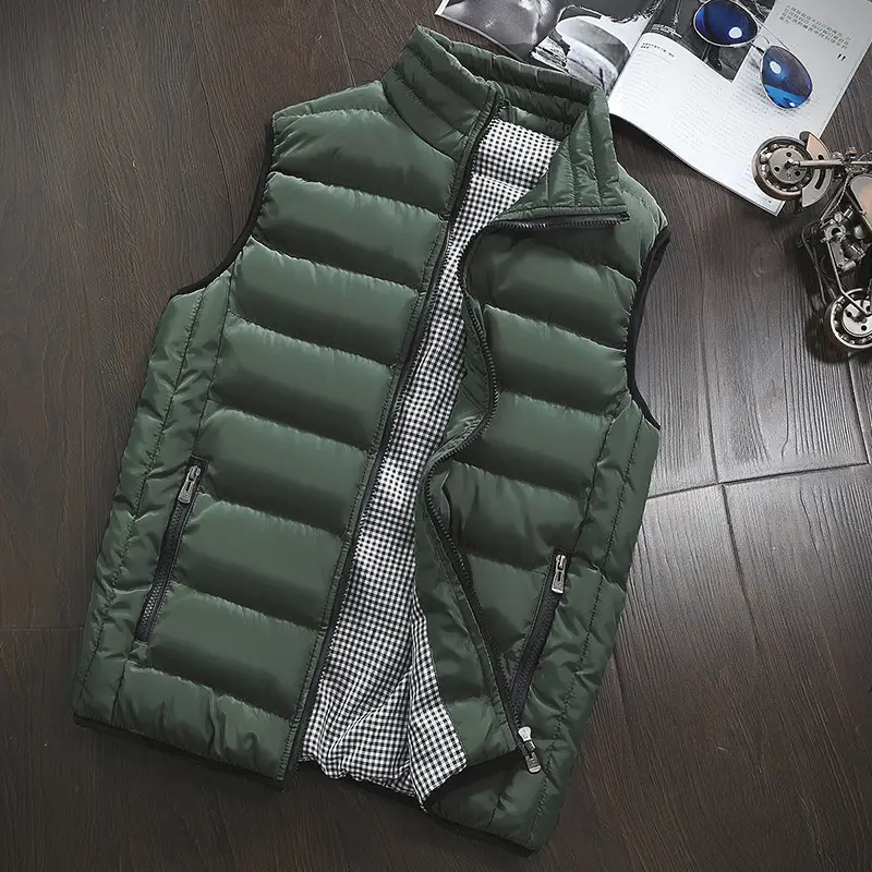 Men's Navy Blue Puffer Vest with Collar & Zip - Image 6
