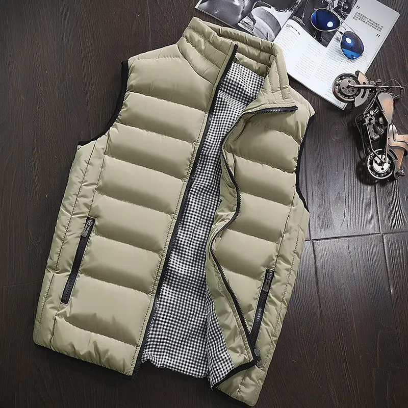 Men's Navy Blue Puffer Vest with Collar & Zip - Image 8