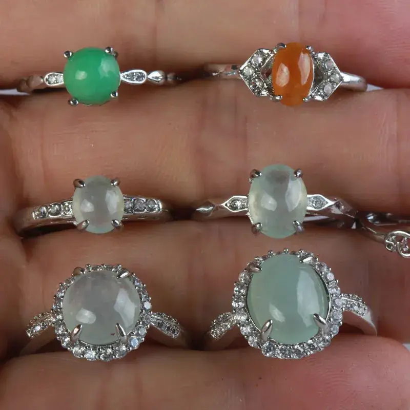 Inlaid Yang Green Jade Ring 925 Silver Live Finger - Image 5