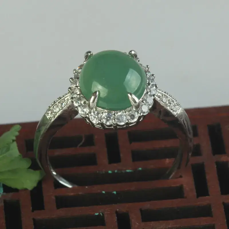 Inlaid Yang Green Jade Ring 925 Silver Live Finger - Image 6