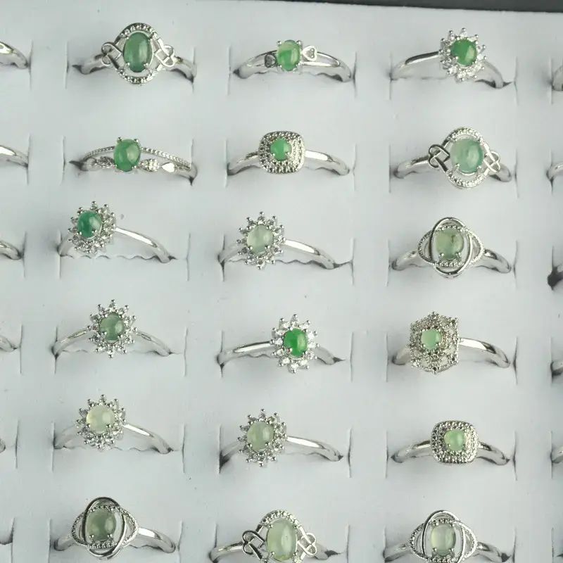 Inlaid Yang Green Jade Ring 925 Silver Live Finger - Image 2