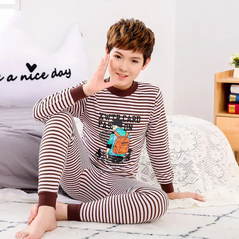 Boy's Striped Cotton Pajama Set Blue White Medium - Image 23