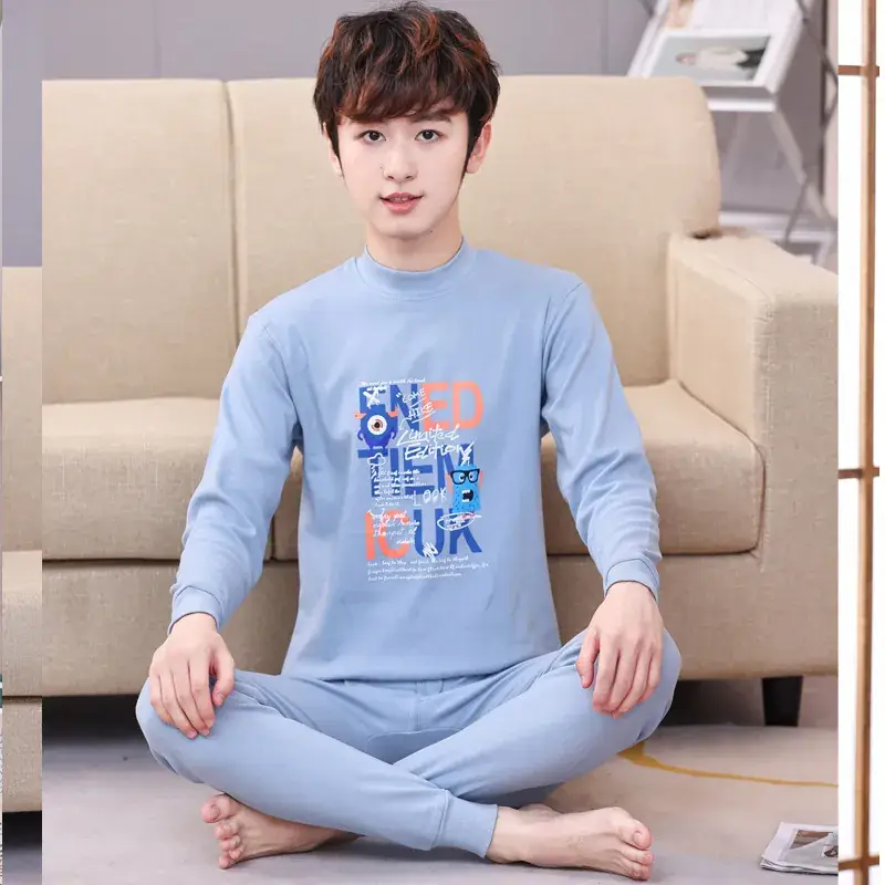 Boy's Striped Cotton Pajama Set Blue White Medium - Image 40