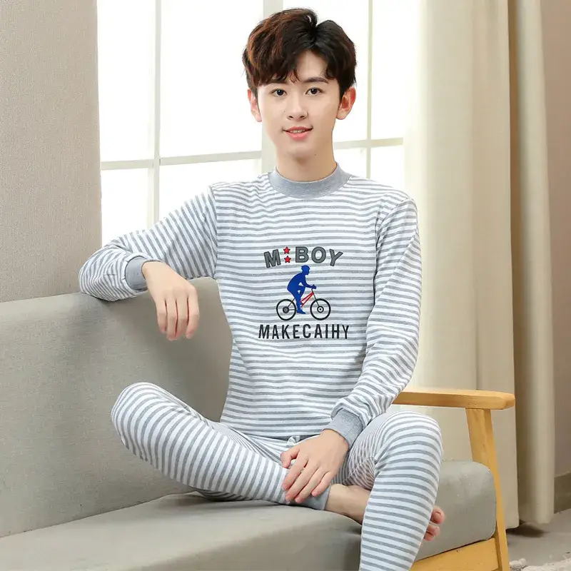 Boy's Striped Cotton Pajama Set Blue White Medium - Image 17