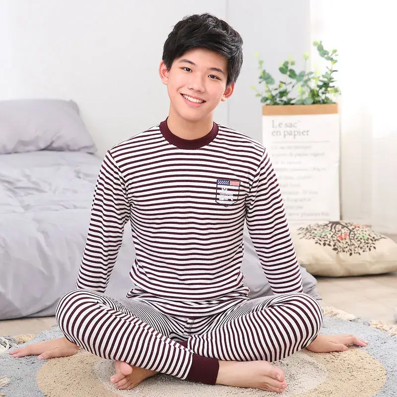 Boy's Striped Cotton Pajama Set Blue White Medium - Image 25