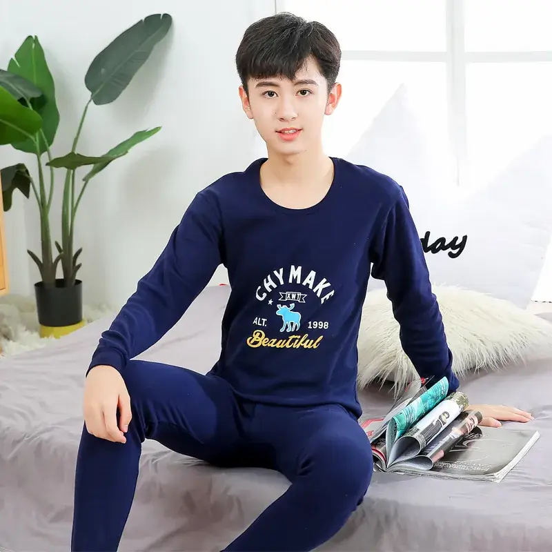 Boy's Striped Cotton Pajama Set Blue White Medium - Image 29