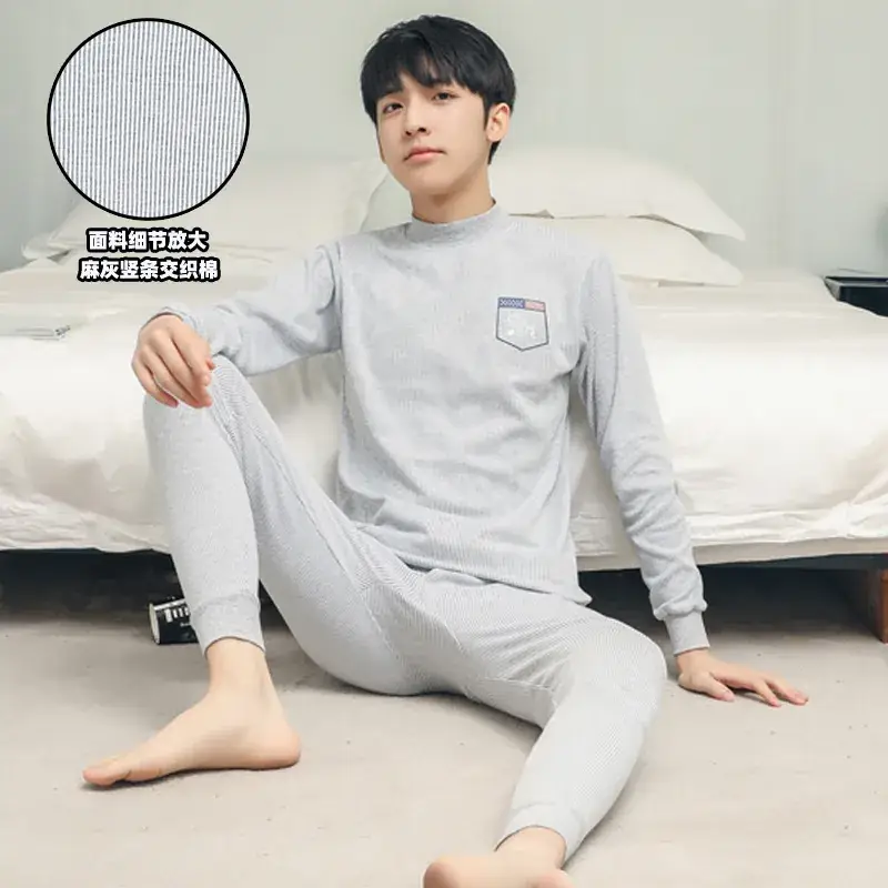 Boy's Striped Cotton Pajama Set Blue White Medium - Image 36