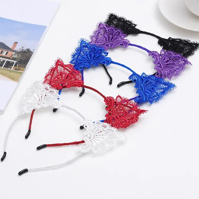 Lace Cat Ear Headband Fashion Lace Headband Pressage Hair Headwear Female Adult Hair Accessories - Image 9